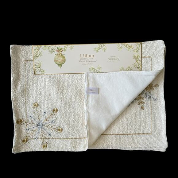 Lillian August Christmas Placemats Set of 4 Gold & Silver Snowflake Holiday Glam - Picture 9 of 13